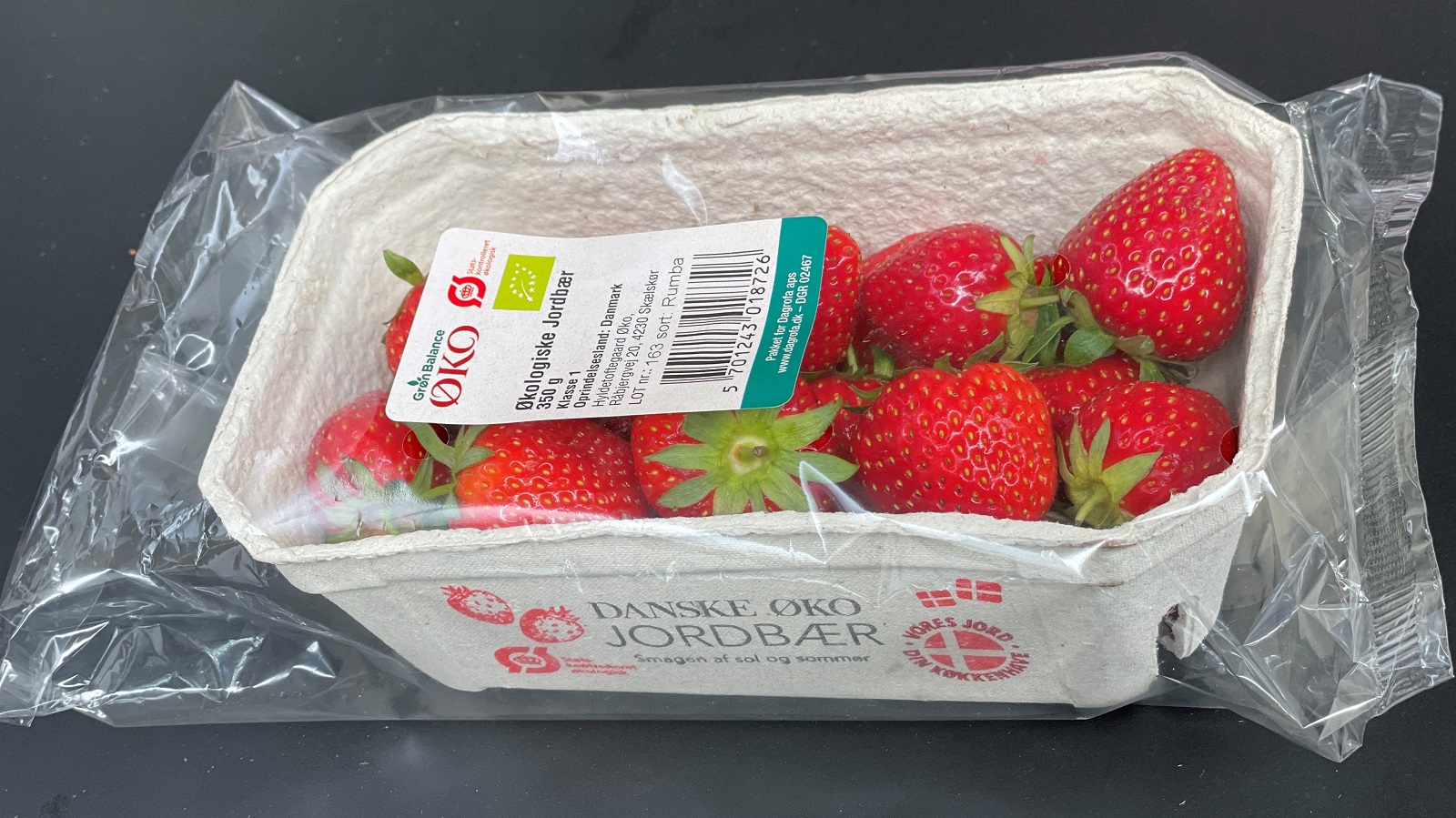 Bakke med økologiske jordbær fra dansk økolog