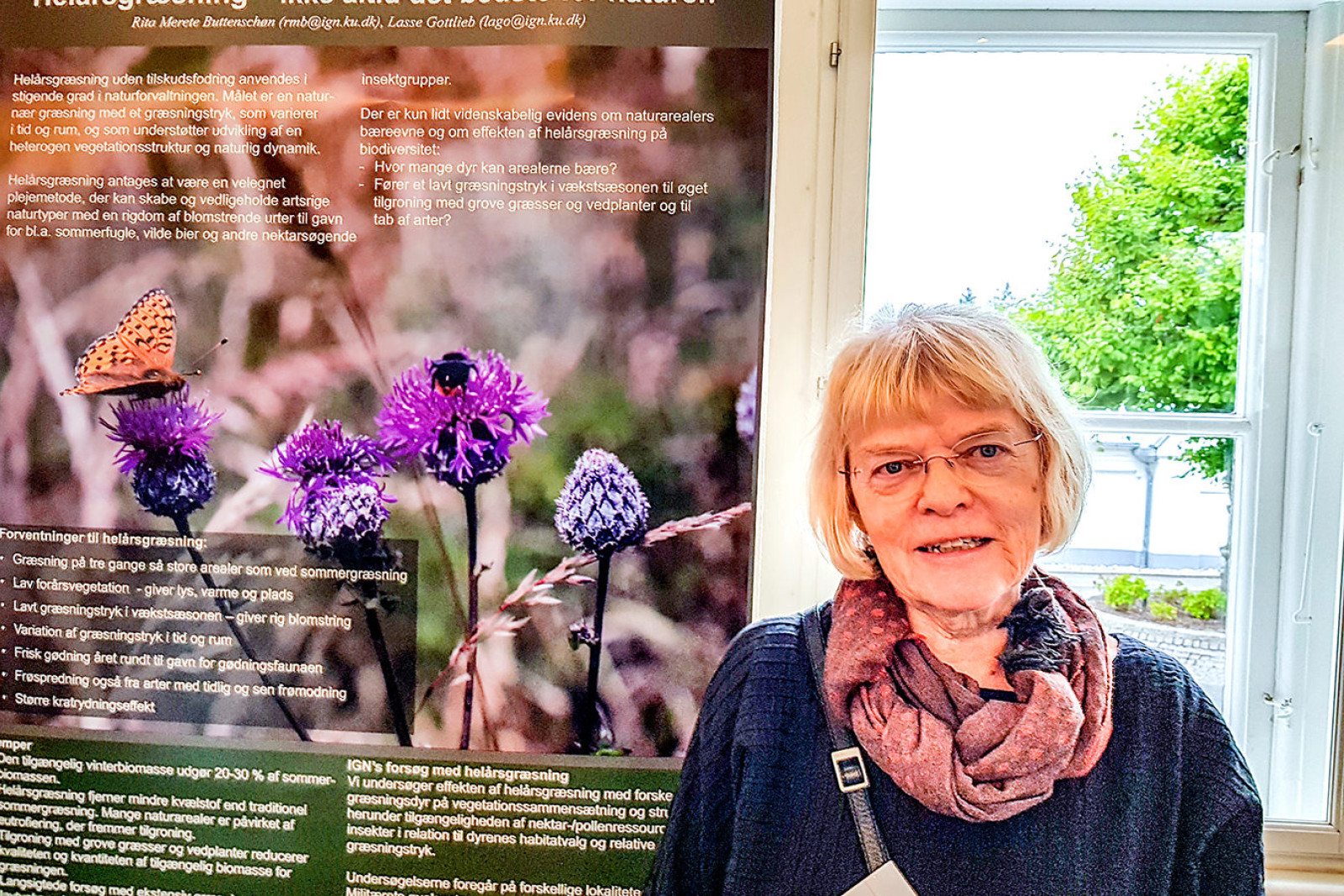 Rita Buttenschøn, seniorrådgiver ved KU, mødte op på konferencen med en poster, der fortalte, at helårsgræsning ikke altid er det bedste for naturen. I stedet anbefaler hun, at naturen med års mellemrum afbrændes af hensyn til biodiversiteten