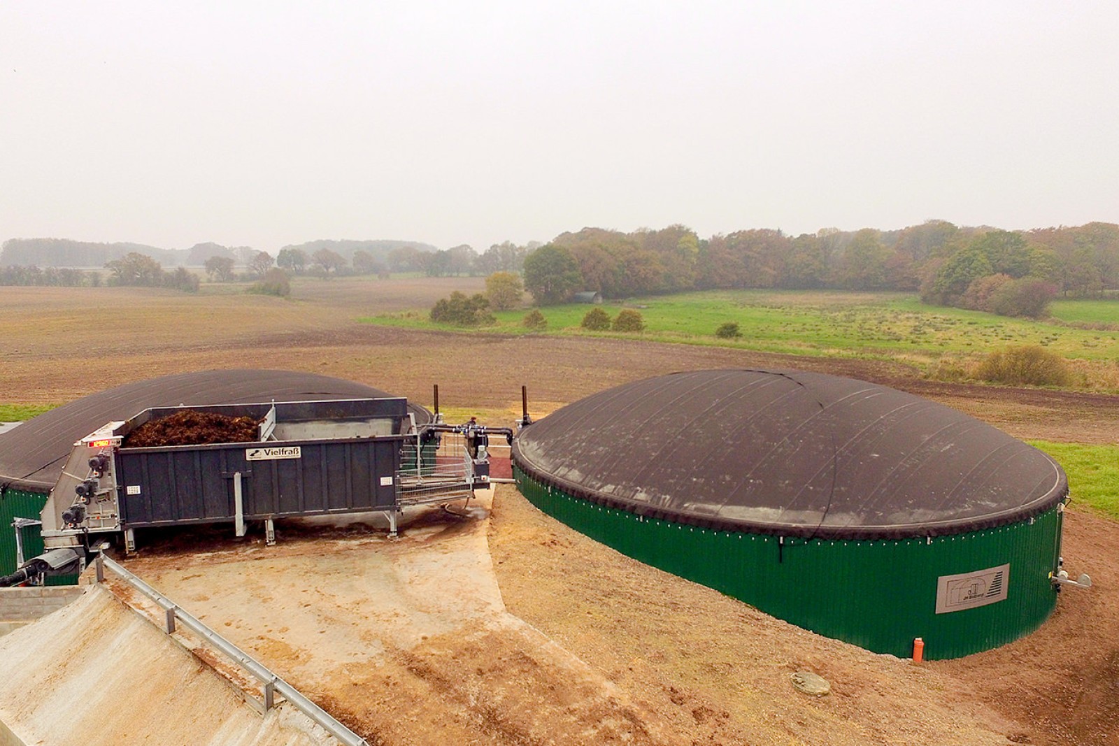 Biogasanlæg set fra luften