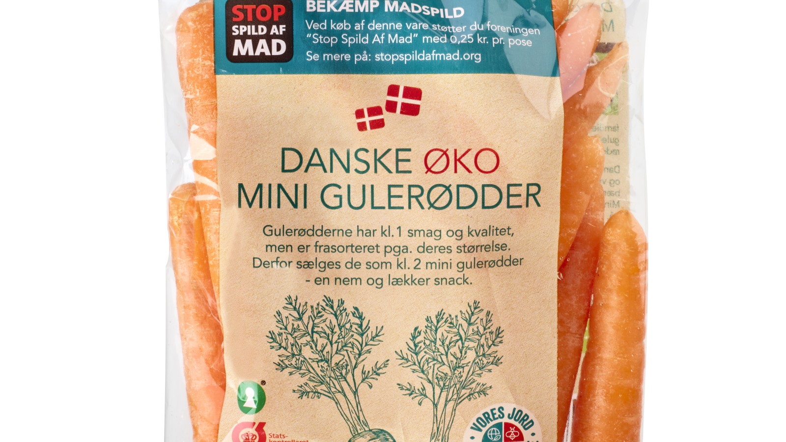 Kunderne i Rema 1000 kan nu være med til at mindske madspild ved at købe poser med frasorterede mini gulerødder fra DanRoots