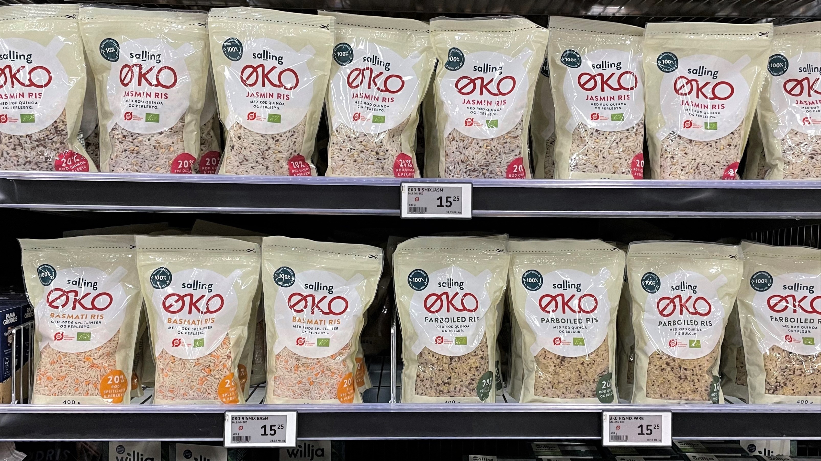 Risblandinger med bælgfrugter på hylde i Bilka