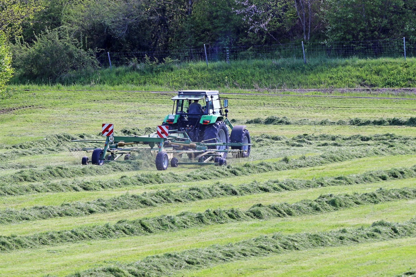 Traktor med græsrive