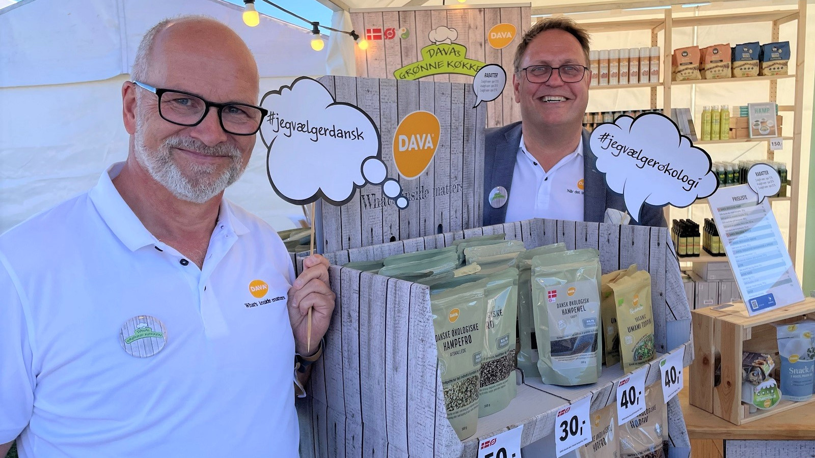 Humøret var højt hos Henrik Rendbøll og Jens Madsen fra Dava Foods, som kunne fortælle at deres nye serie af økologiske frø og kerner snart lander på hylderne i to landsdækkende Coop-kæder