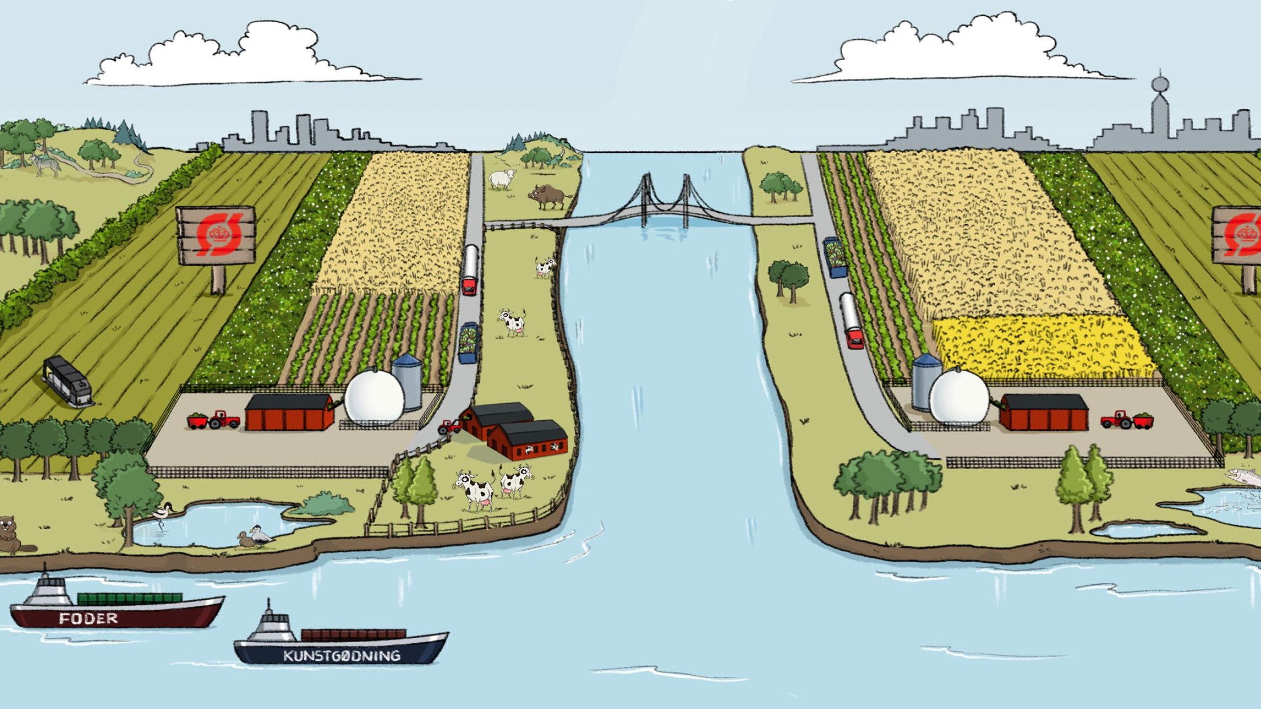 En illustration af hvordan RGO ser fremtidens landbrug for sig: Med færre husdyr og økologi