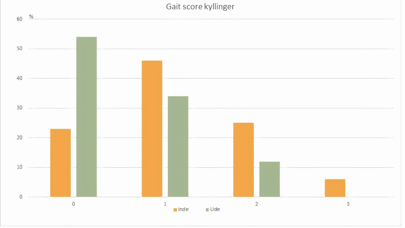 Jo lavere score desto bedre går kyllingerne, og udegående kyllinger scorer typisk bedst