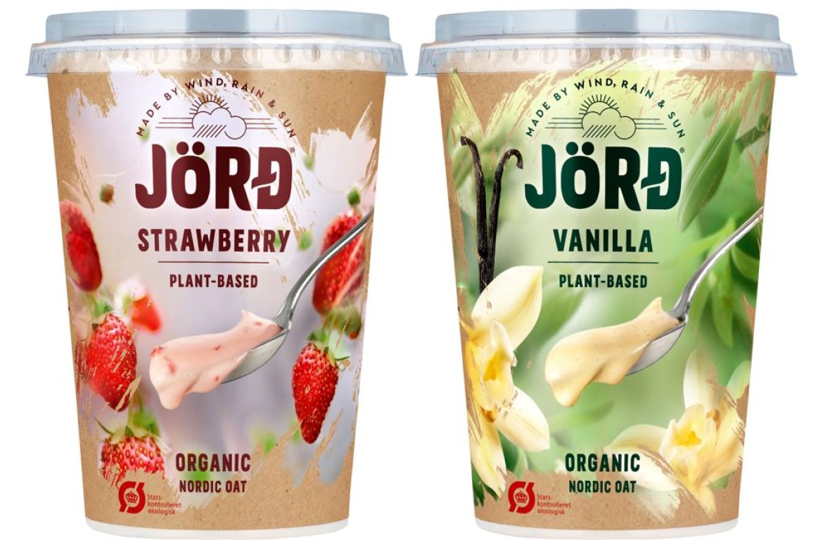 Jörd havreprodukt med jordbær- og vaniljesmag