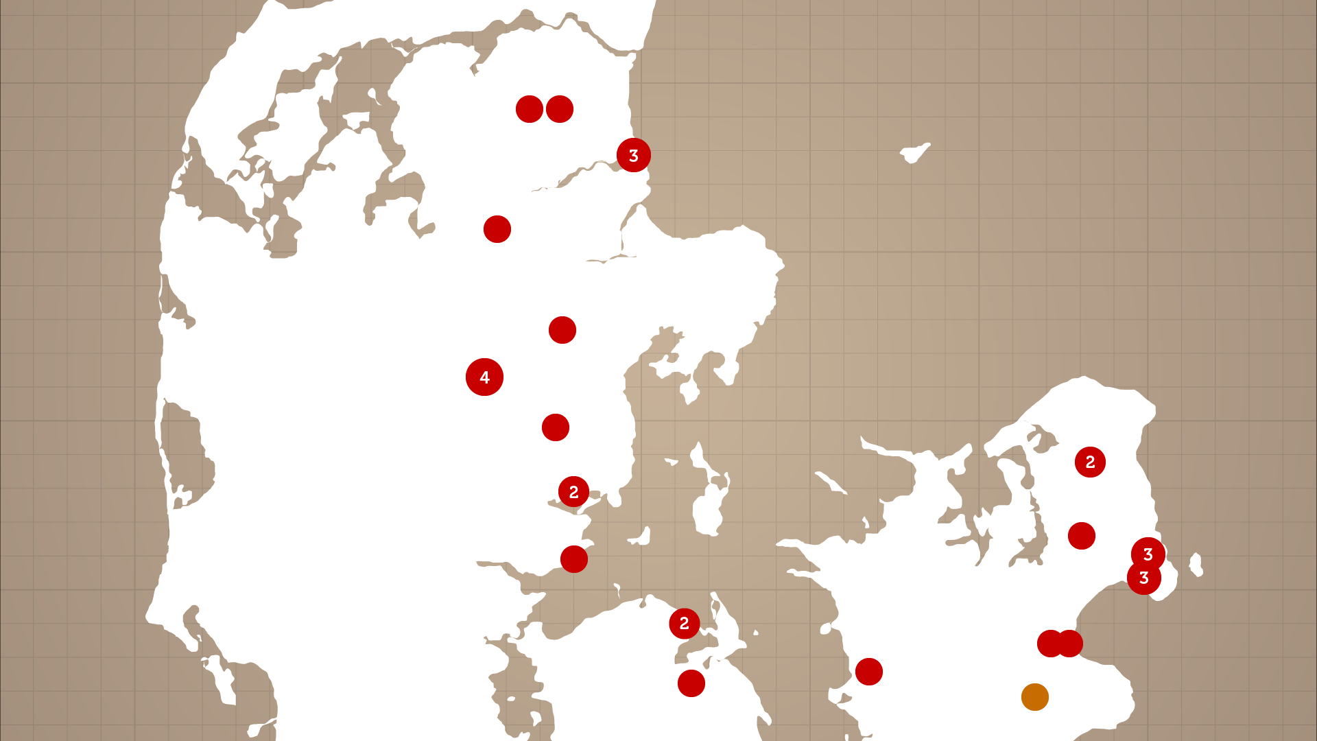 Der er fundet forgiftede fugle i det meste af landet (klik for at se hele kortet)