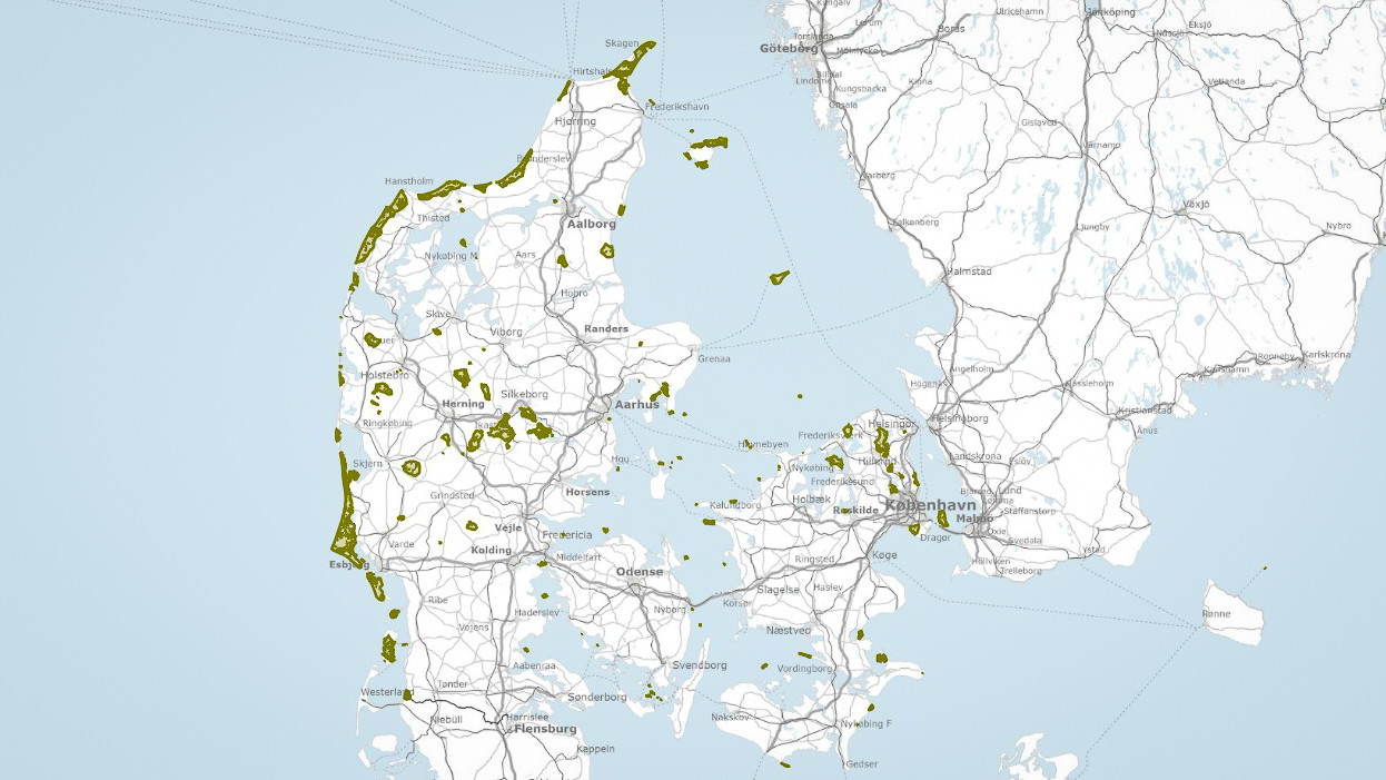 Landbrugsstyrelsens årlige bikort fra 2024 viser store områder i Danmark, hvor økologiske bier er forment adgang (de hvide områder), fordi der ikke er tilstrækkelig afstand til sprøjtede marker. F.eks. er det ikke tilladt at have økologiske bier på Fyn, Lolland, Bornholm og det meste af Sjælland og Sønderjylland