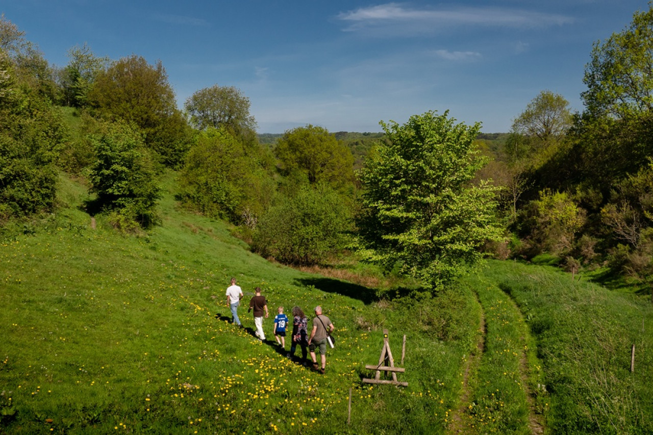 Familie vandrer i naturen