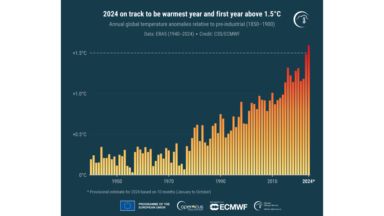 Det kan synes som en beskeden temperaturstigning fra 2023 til 2024, men selv globale temperaturændringer på decimaler er tegn på markante ændringer