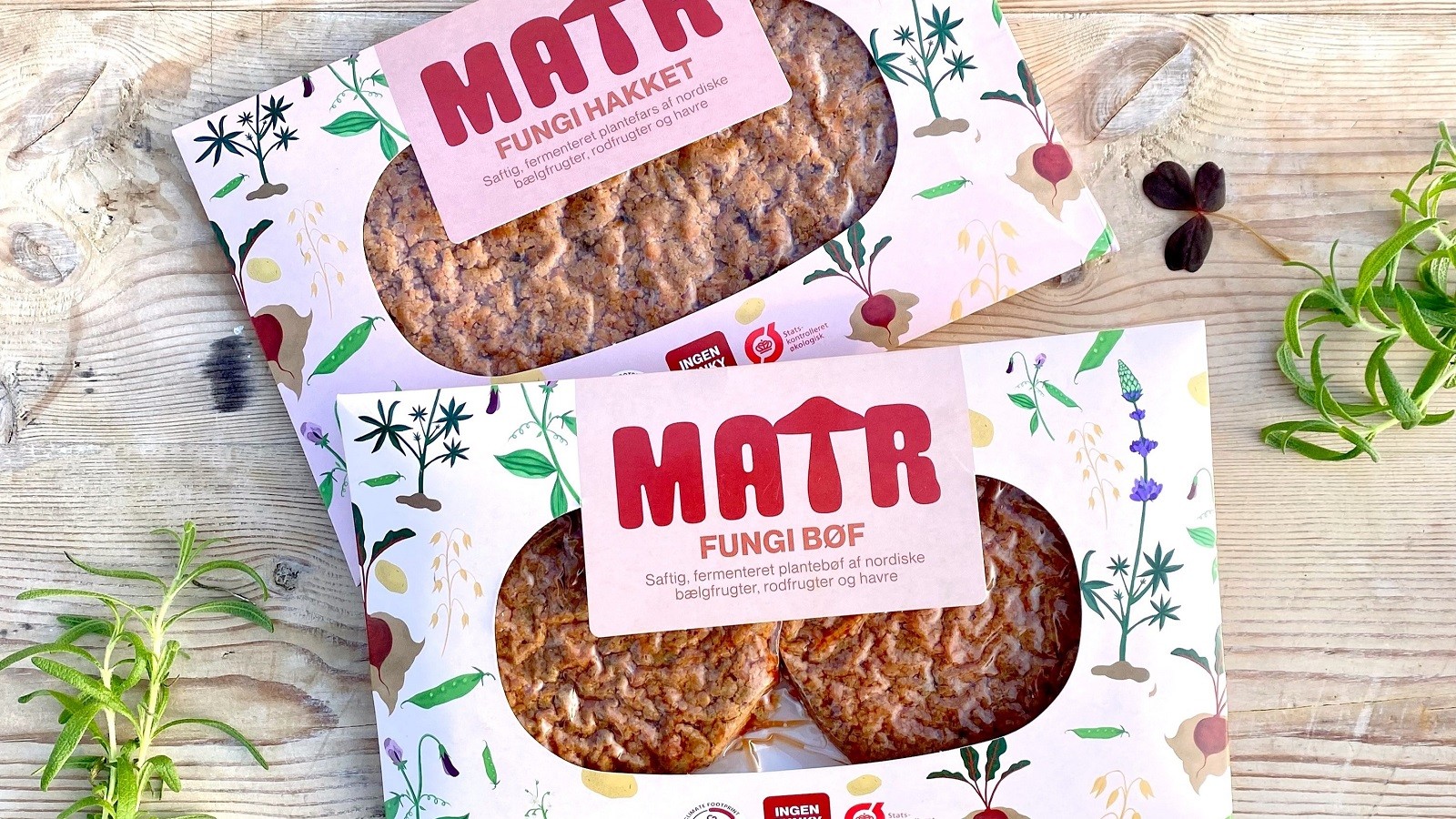 Pakker med fungi hakket og fungi bøf fra Matr Foods