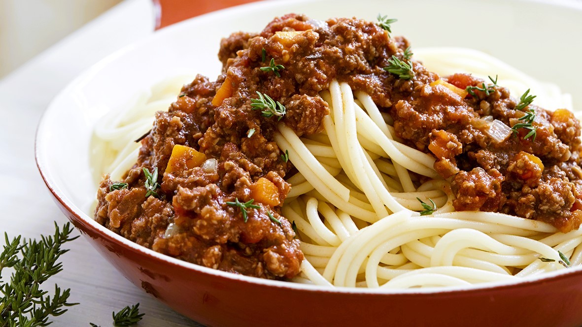 Billede af spaghetti med plantebaseret bolognese